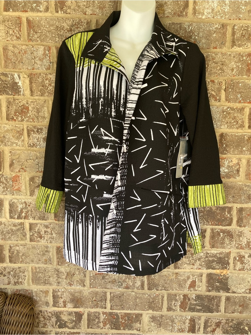 Ali Miles Cardigan Womens M Multi Print Open Front  Duster Art NWT